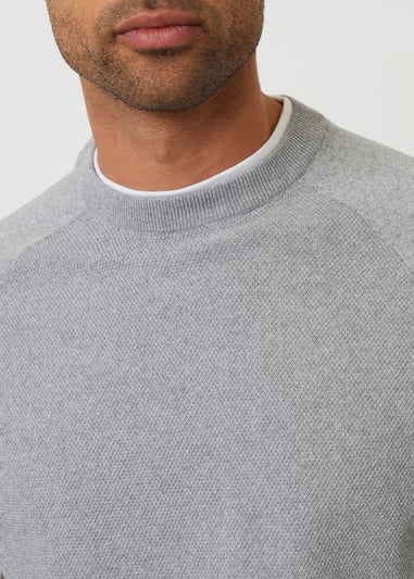 Threadbare Grey Mock Tee Textured Knit Crew Neck Jumper