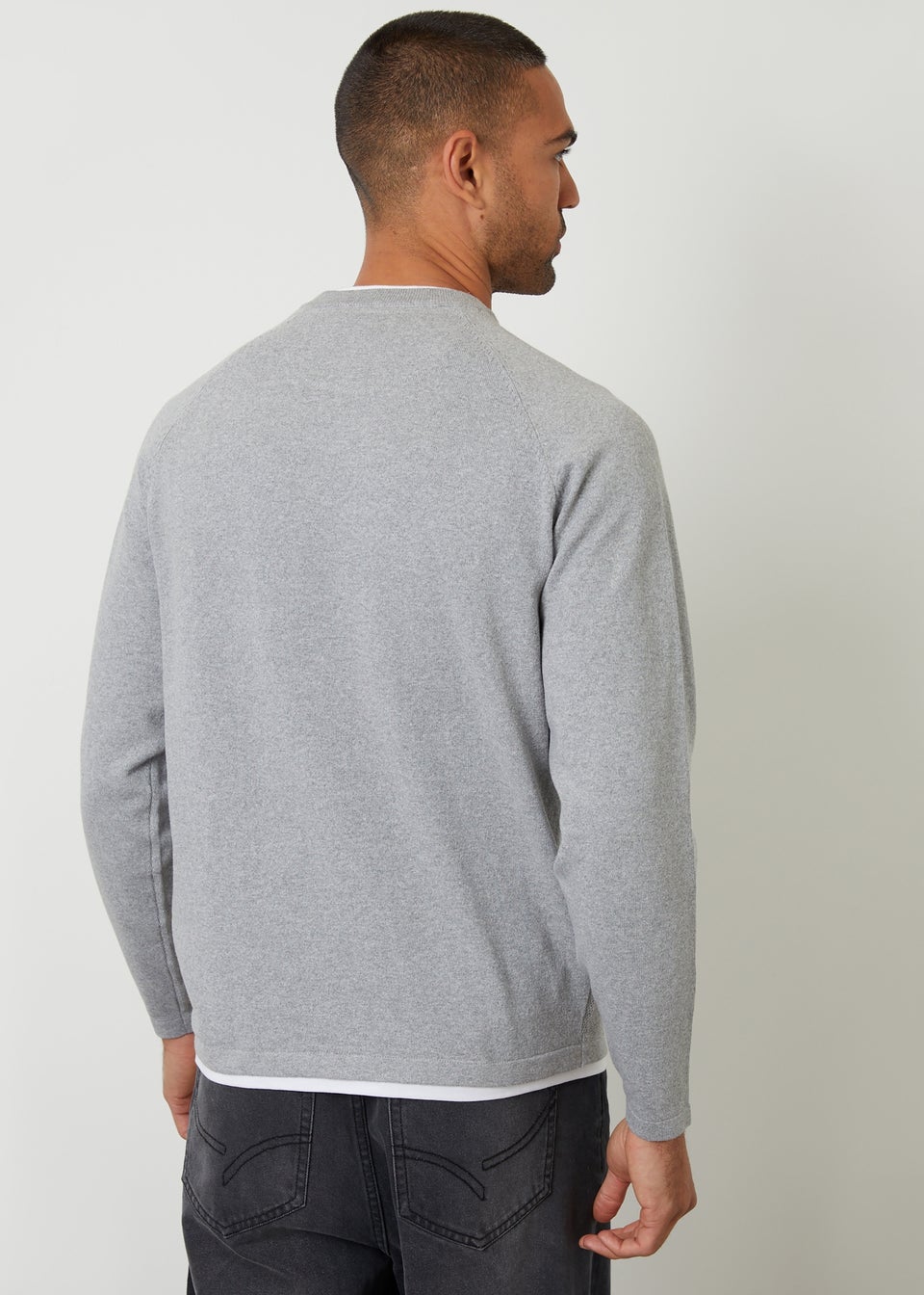 Threadbare Grey Mock Tee Textured Knit Crew Neck Jumper