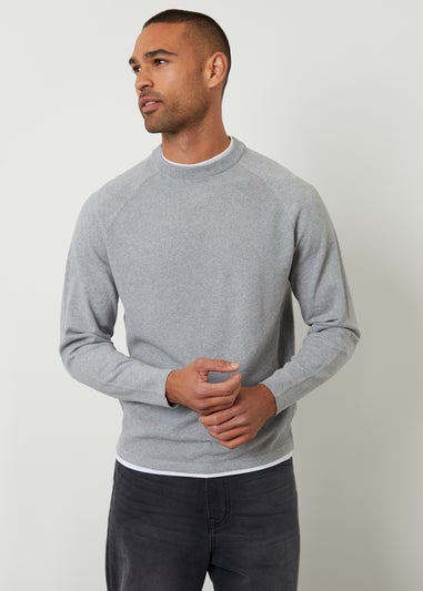 Threadbare Grey Mock Tee Textured Knit Crew Neck Jumper