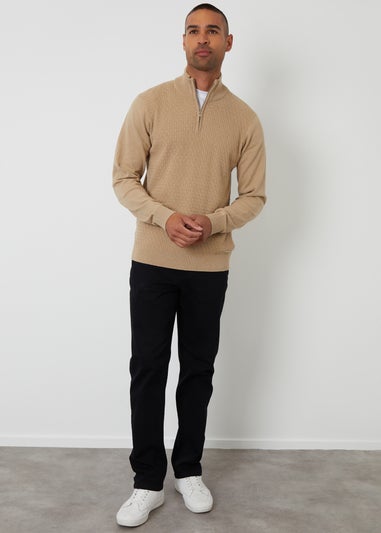 Threadbare Taupe Mini Cable Knit Quarter Zip Jumper