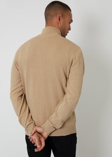 Threadbare Taupe Mini Cable Knit Quarter Zip Jumper
