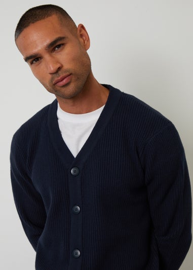 Threadbare Navy Rib Knit Button Up Cardigan