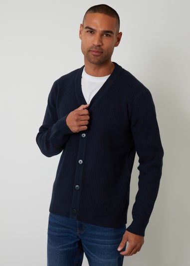 Threadbare Navy Rib Knit Button Up Cardigan