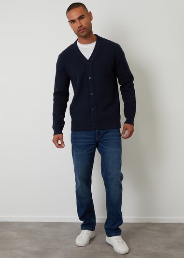 Threadbare Navy Rib Knit Button Up Cardigan