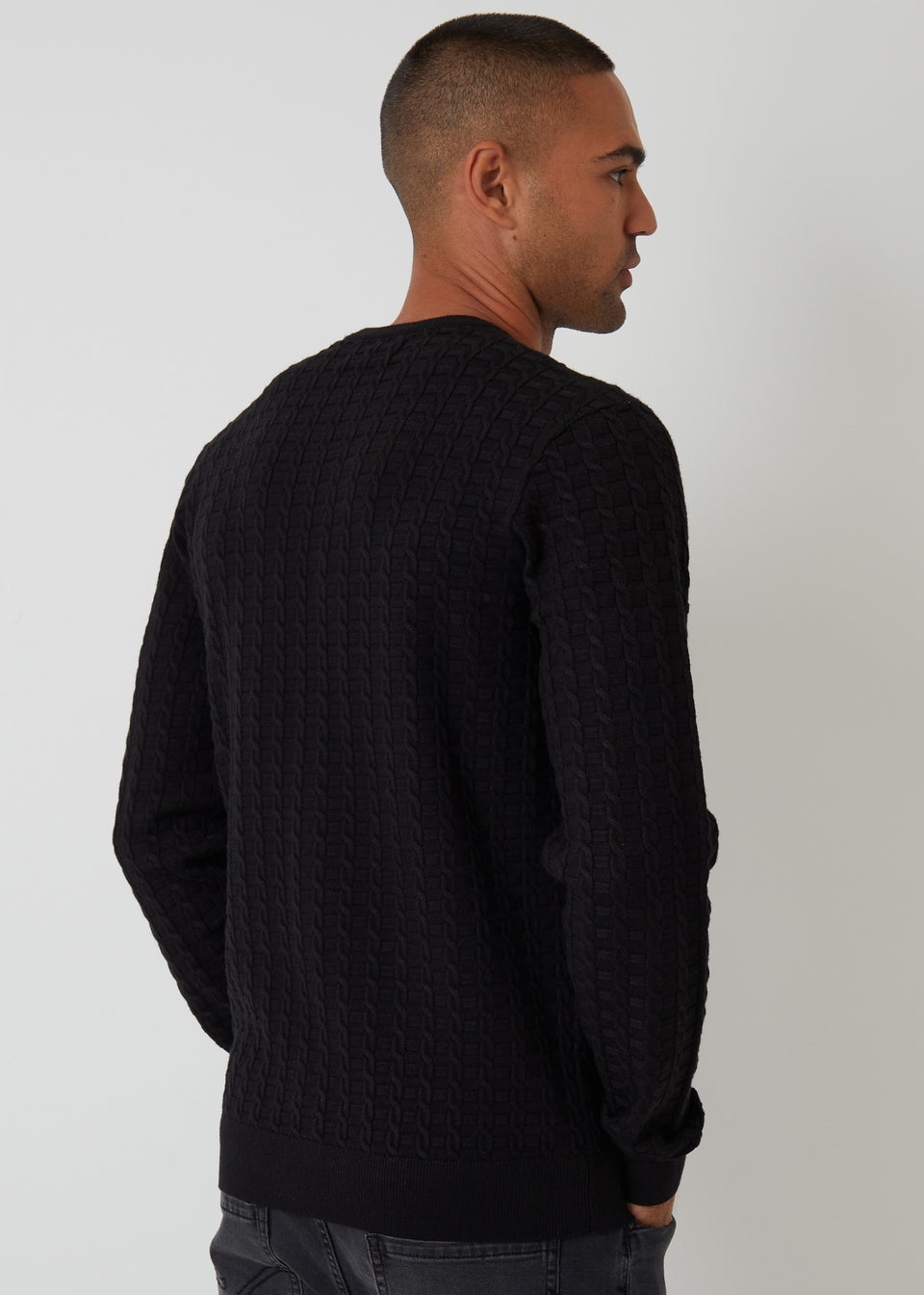 Threadbare Black Cable Knit Crew Neck Jumper