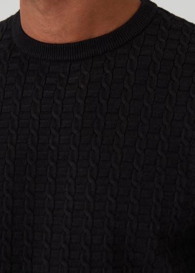 Threadbare Black Cable Knit Crew Neck Jumper