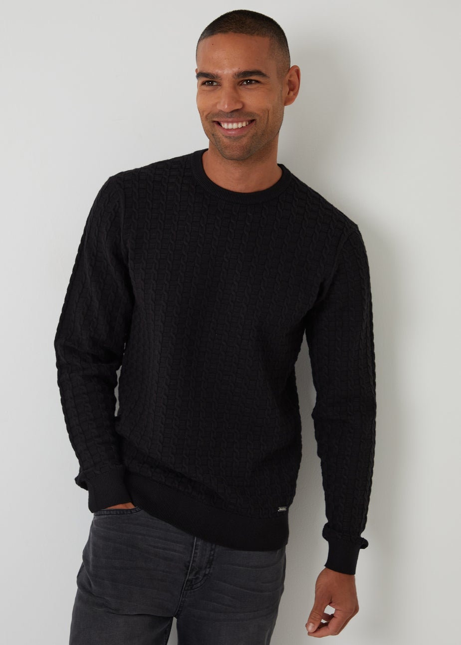 Threadbare Black Cable Knit Crew Neck Jumper