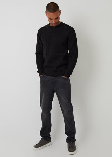 Threadbare Black Cable Knit Crew Neck Jumper