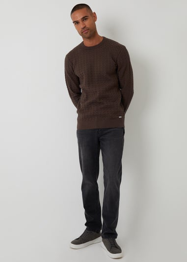 Threadbare Brown Cable Knit Crew Neck Jumper
