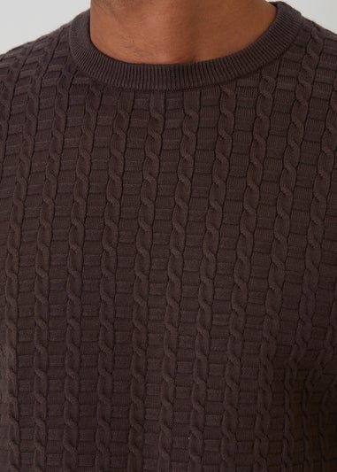Threadbare Brown Cable Knit Crew Neck Jumper
