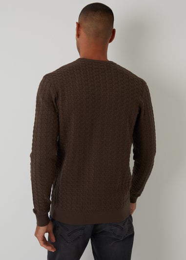 Threadbare Brown Cable Knit Crew Neck Jumper