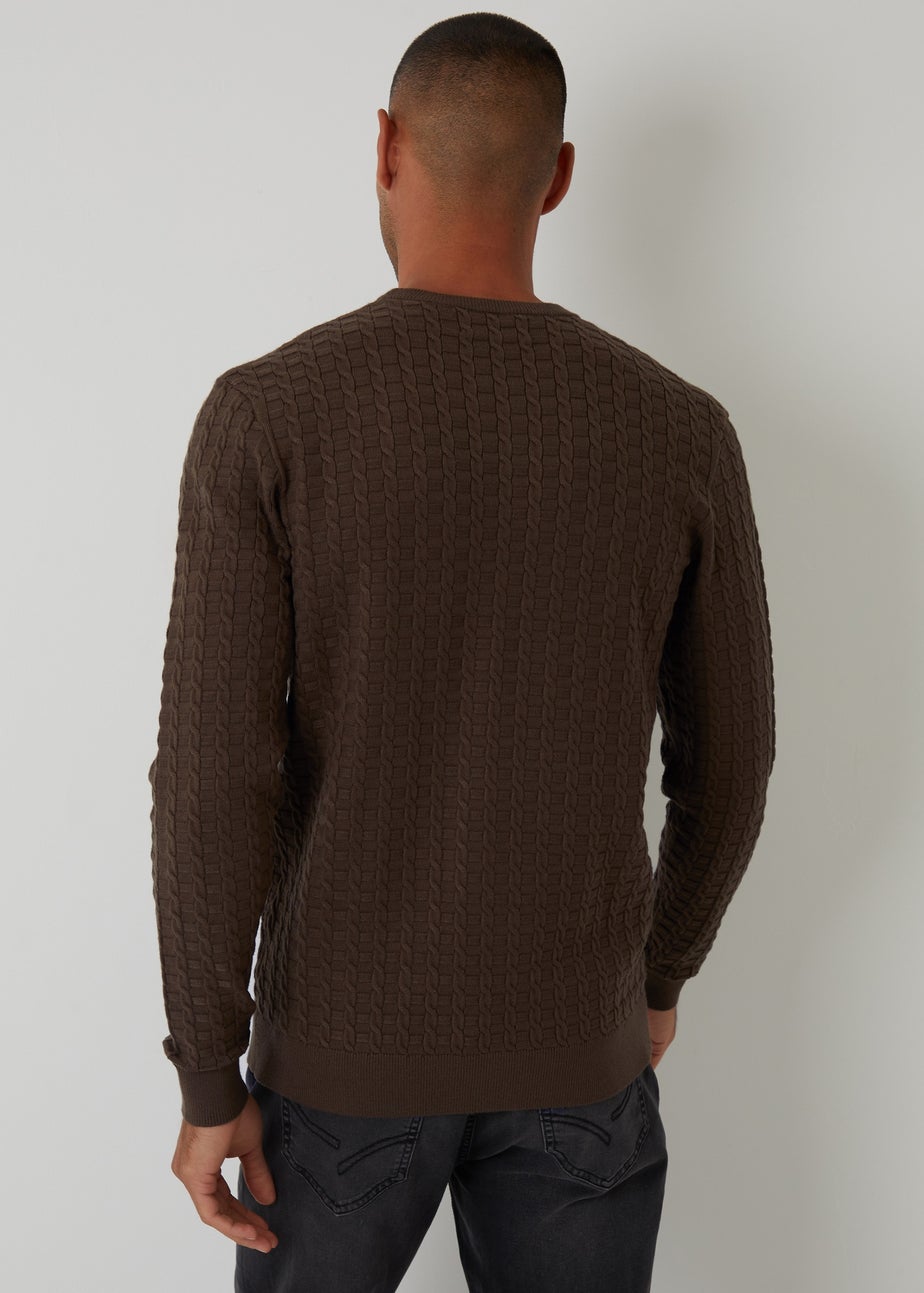 Threadbare Brown Cable Knit Crew Neck Jumper