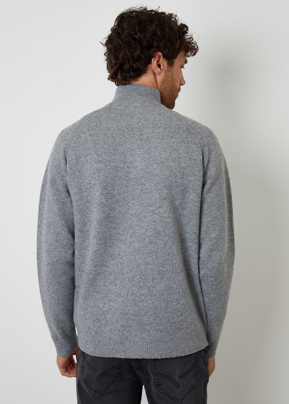 Threadbare Grey Raglan Rib Quarter Zip Knitted Jumper