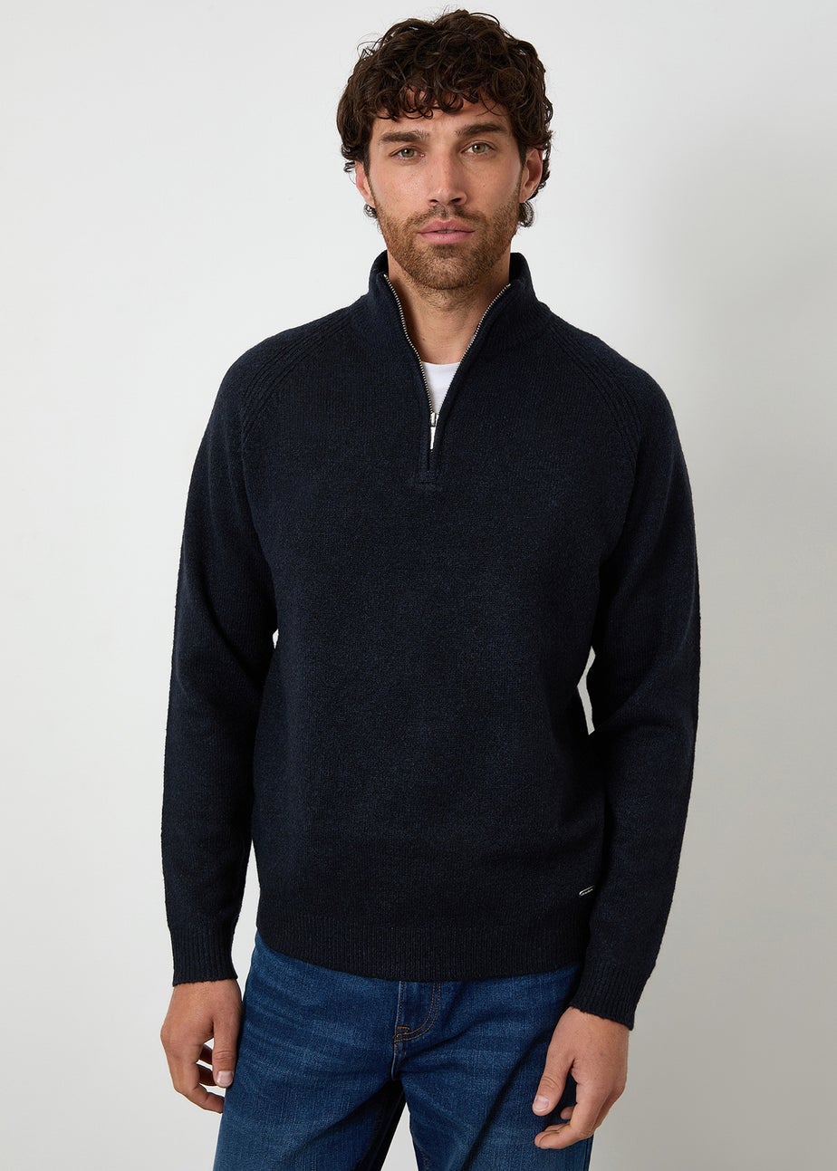 Threadbare Navy Raglan Rib Quarter Zip Knitted Jumper