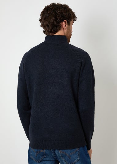 Threadbare Navy Raglan Rib Quarter Zip Knitted Jumper