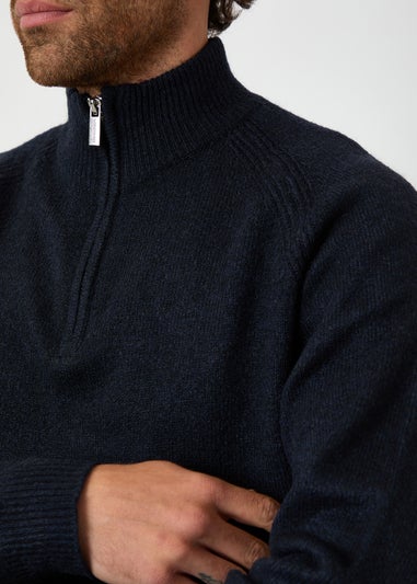 Threadbare Navy Raglan Rib Quarter Zip Knitted Jumper