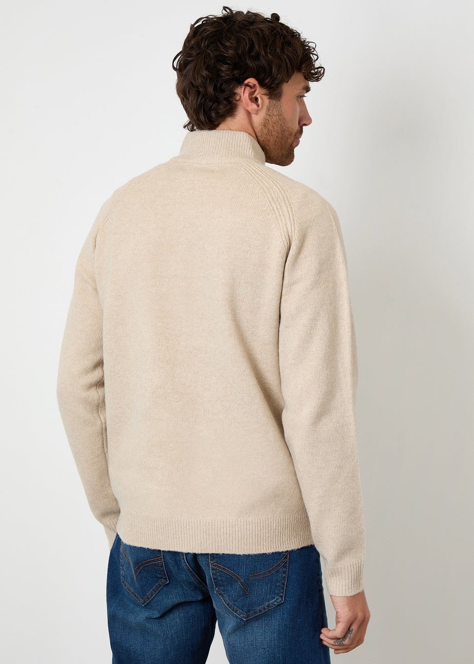 Threadbare Stone Raglan Rib Quarter Zip Knitted Jumper