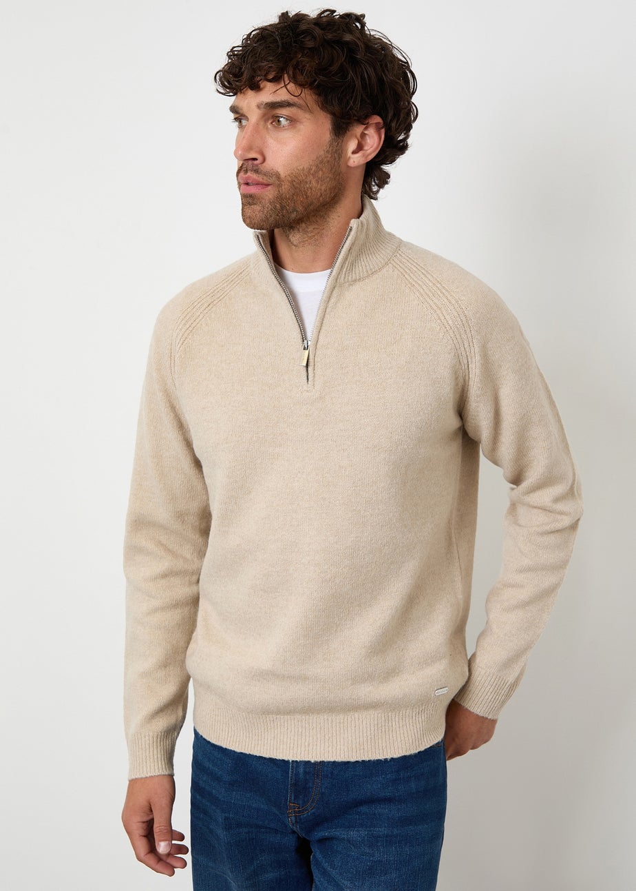 Threadbare Stone Raglan Rib Quarter Zip Knitted Jumper