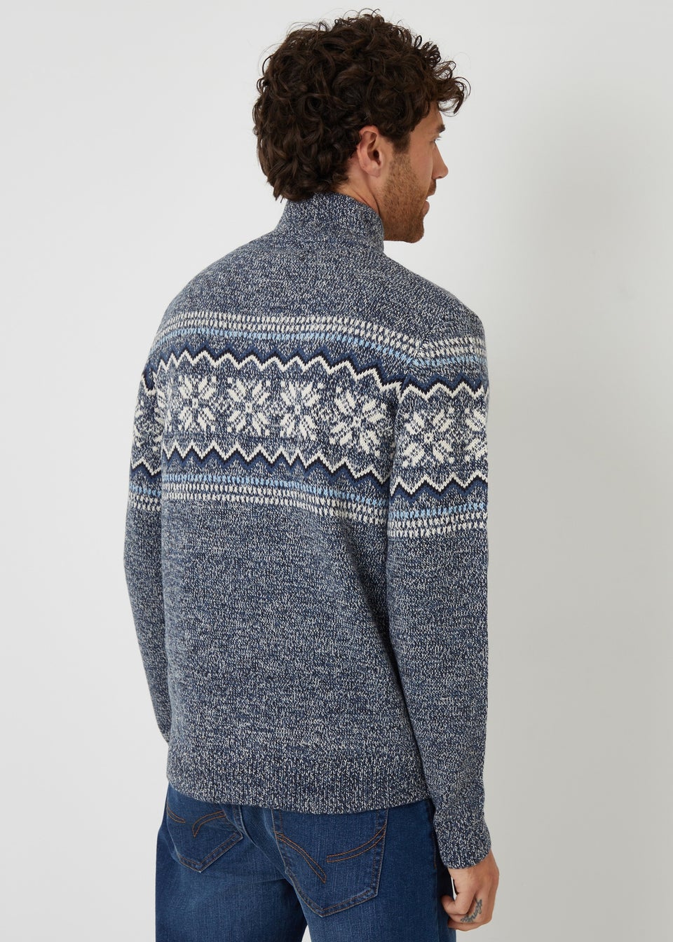 Threadbare Navy Fairisle Knitted Quarter Zip Jumper