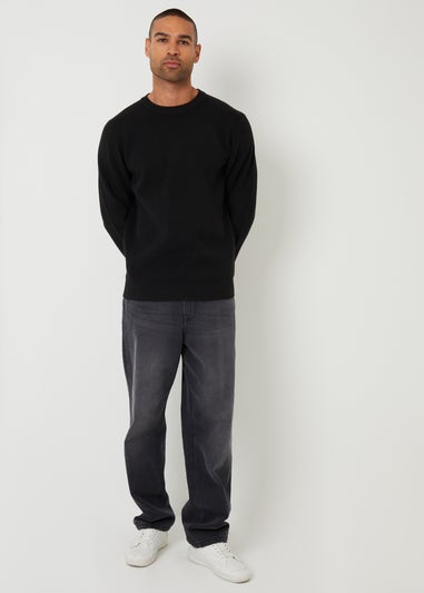 Threadbare Black Rib Knit Crew Neck Jumper