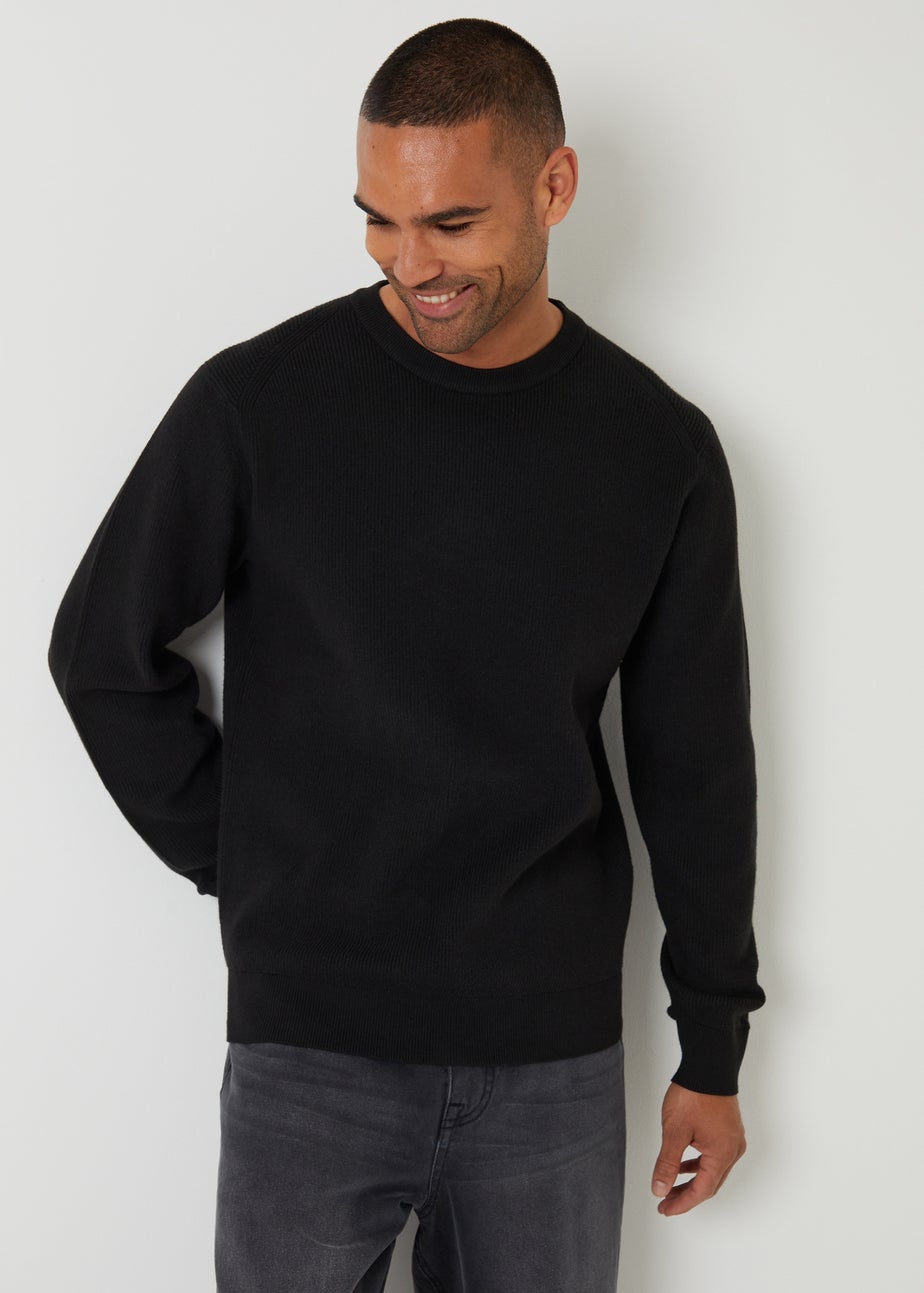 Threadbare Black Rib Knit Crew Neck Jumper