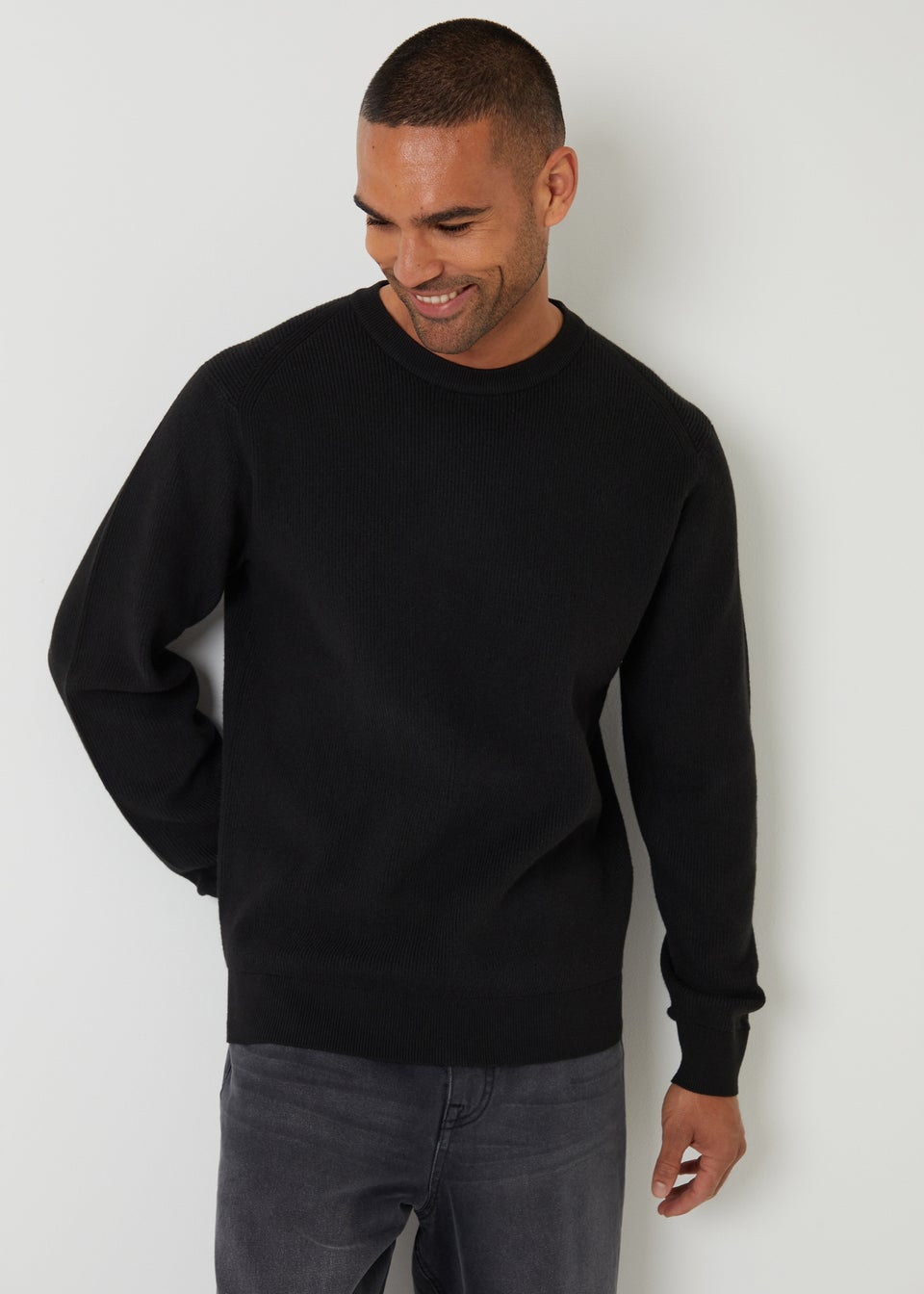Threadbare Black Rib Knit Crew Neck Jumper