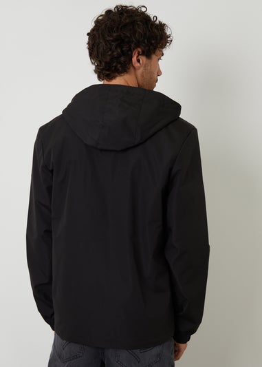 Threadbare Black Showerproof Hooded Microfleece Lined Jacket