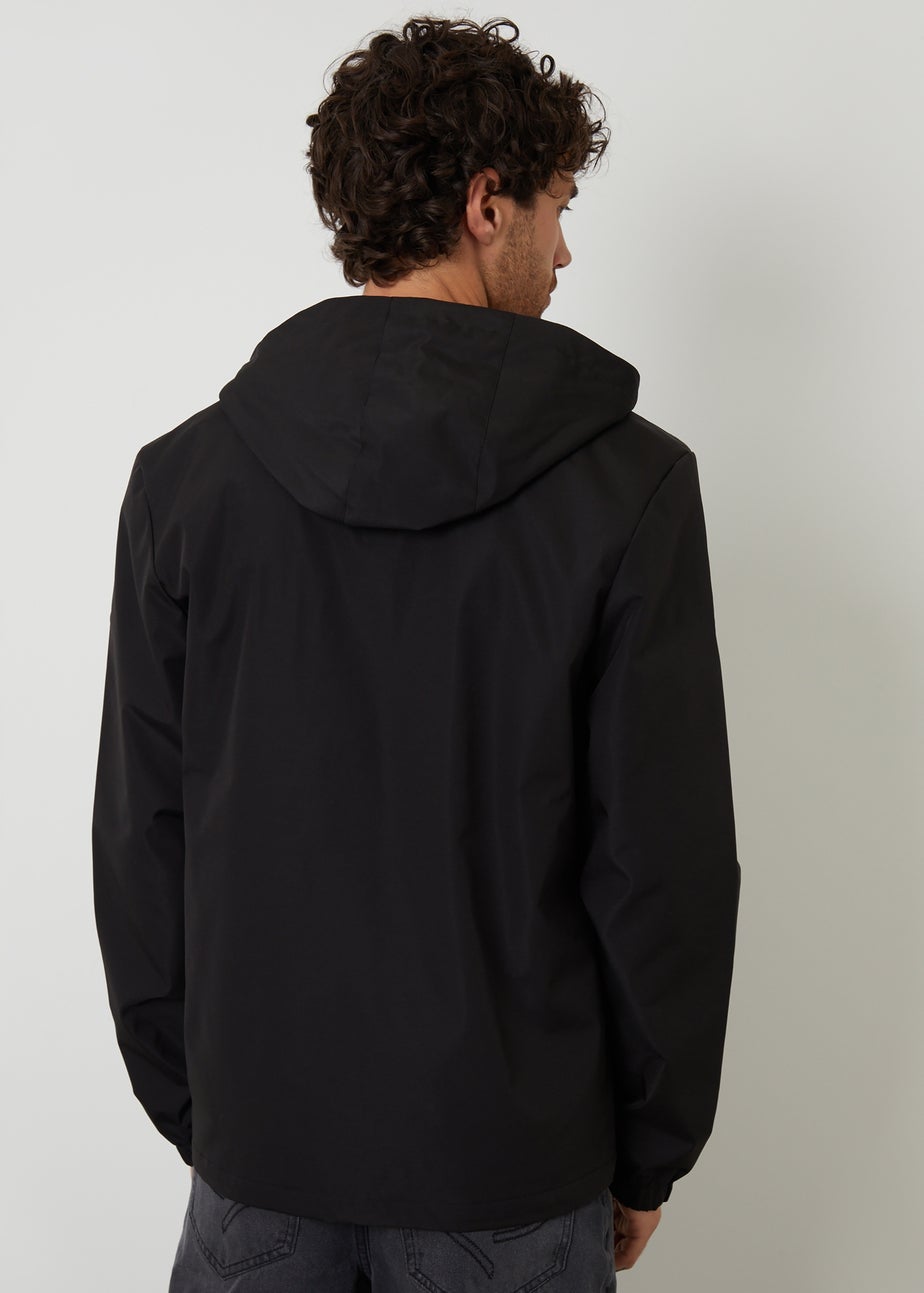 Threadbare Black Showerproof Hooded Microfleece Lined Jacket