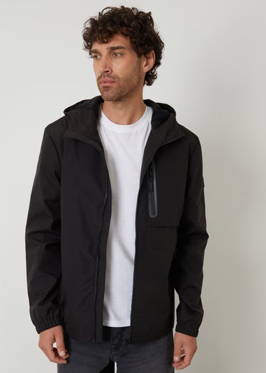 Threadbare Black Showerproof Hooded Microfleece Lined Jacket