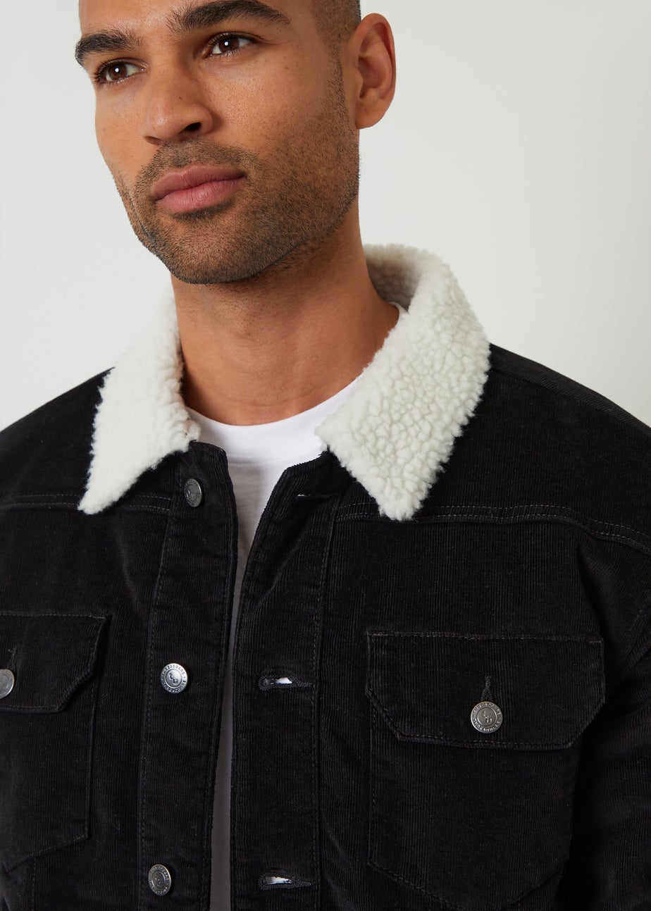 Threadbare Black Borg Lined Corduroy Jacket