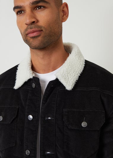 Threadbare Black Borg Lined Corduroy Jacket