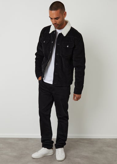 Threadbare Black Borg Lined Corduroy Jacket