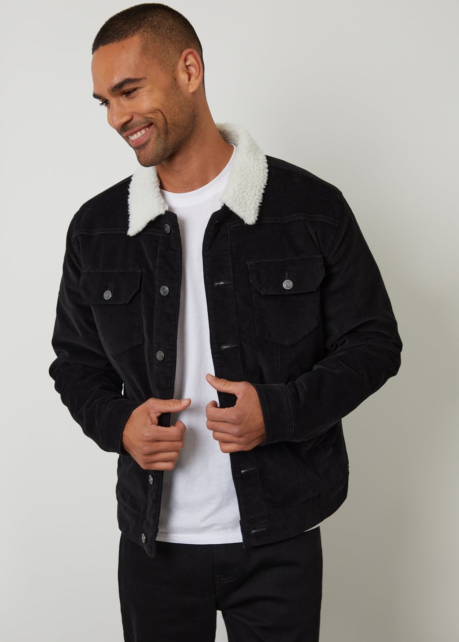 Threadbare Black Borg Lined Corduroy Jacket