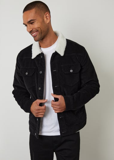 Threadbare Black Borg Lined Corduroy Jacket