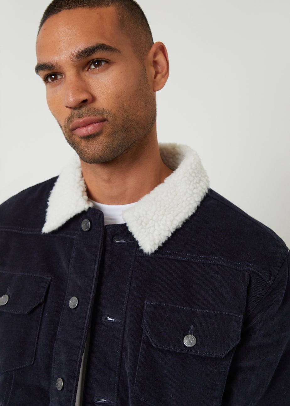 Threadbare Navy Borg Lined Corduroy Jacket