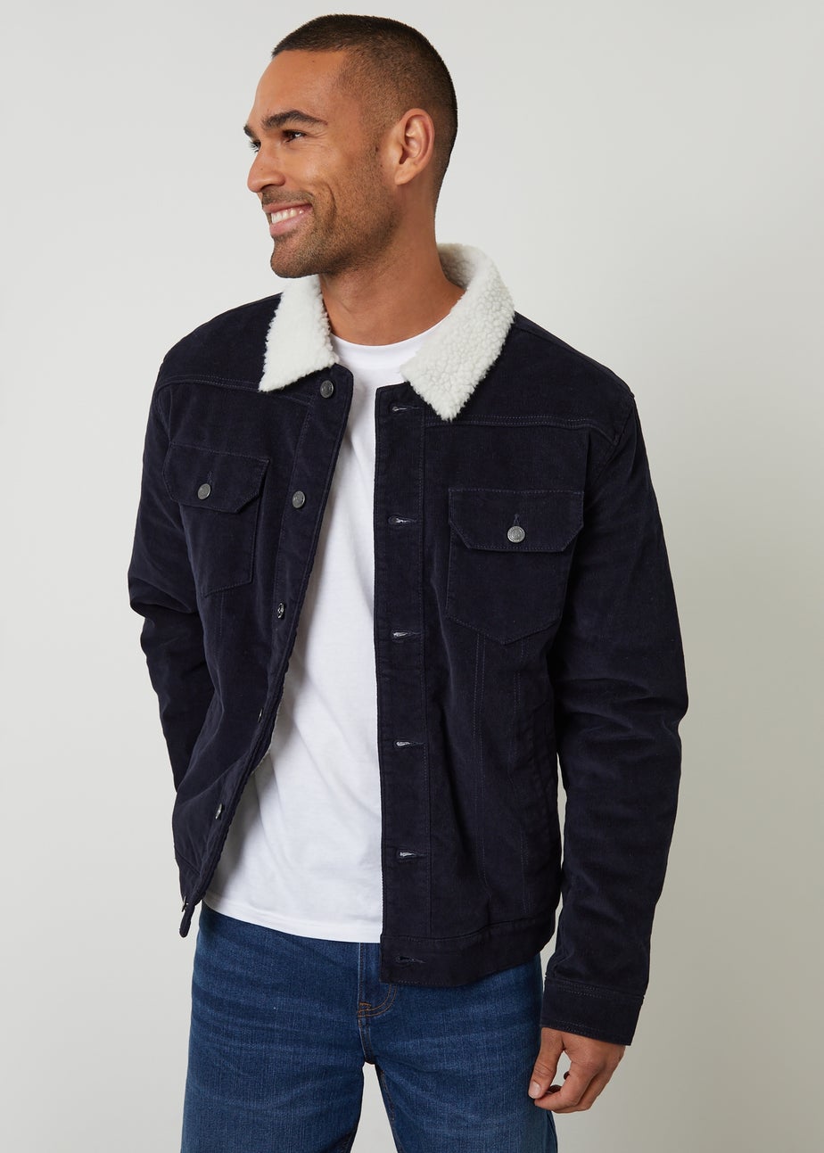 Threadbare Navy Borg Lined Corduroy Jacket