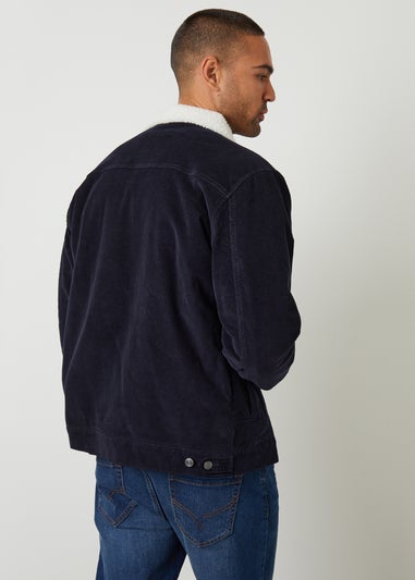 Threadbare Navy Borg Lined Corduroy Jacket