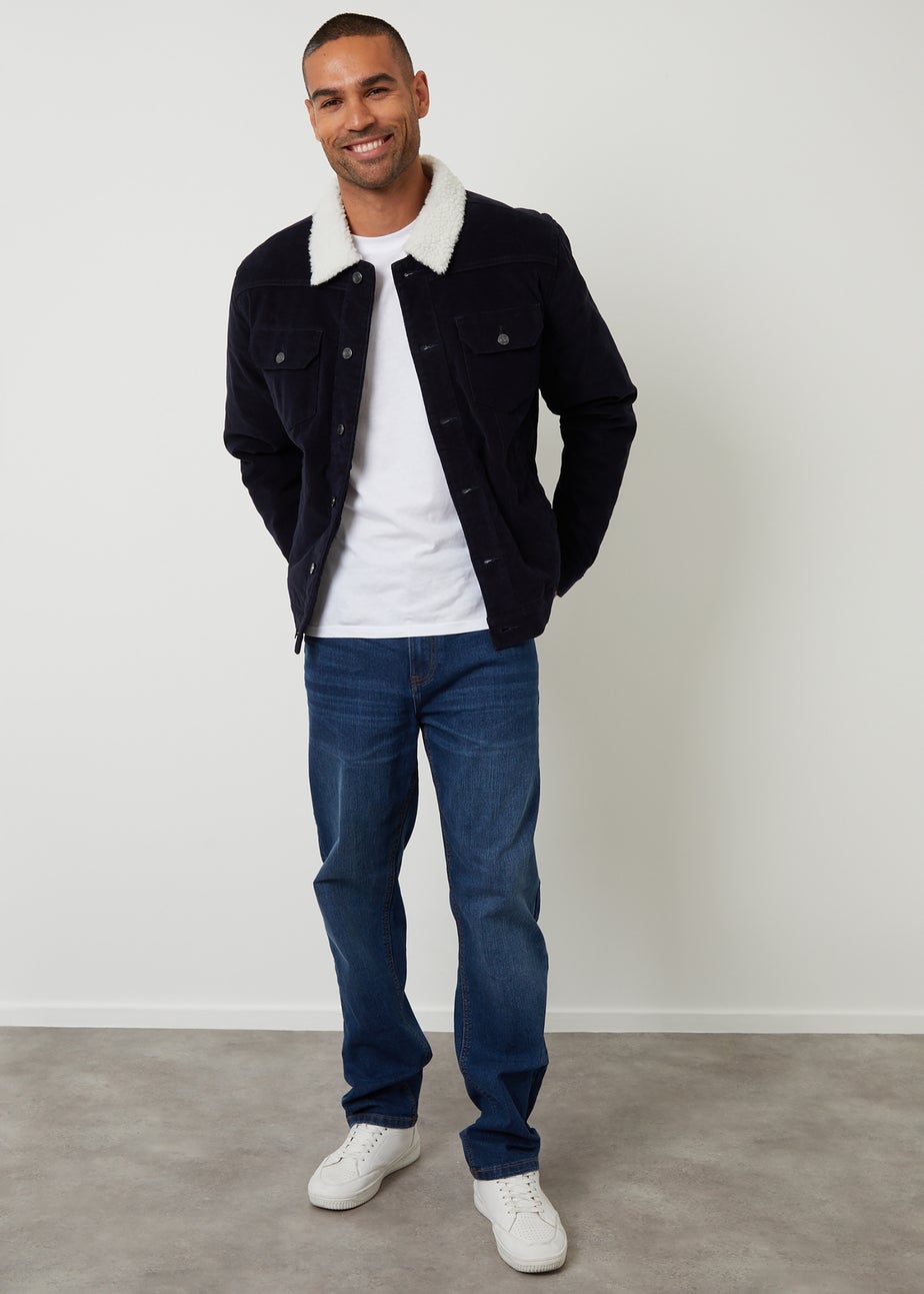 Threadbare Navy Borg Lined Corduroy Jacket