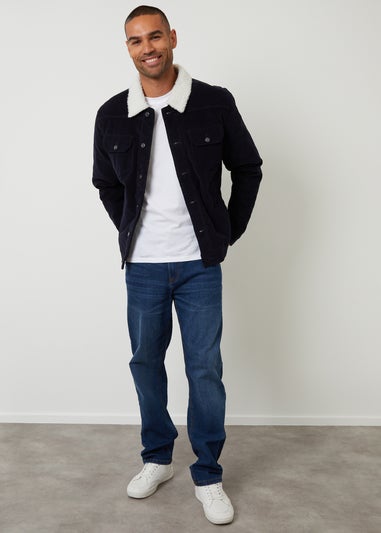 Threadbare Navy Borg Lined Corduroy Jacket