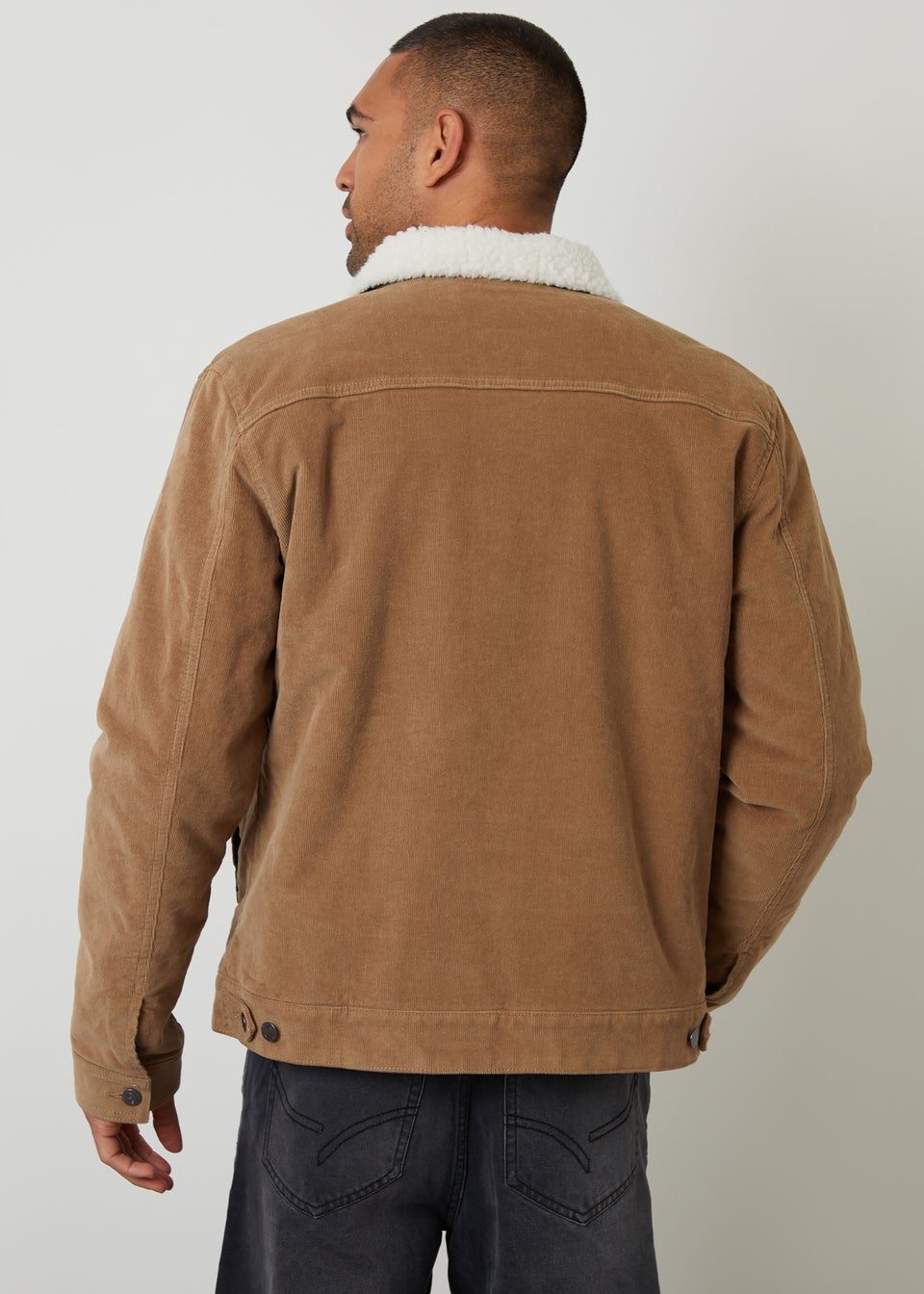 Threadbare Stone Borg Lined Corduroy Jacket