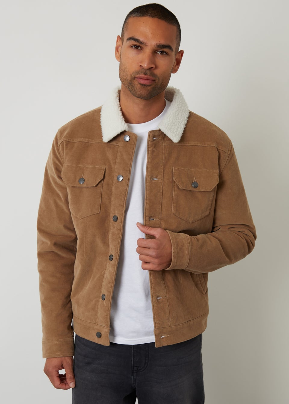 Threadbare Stone Borg Lined Corduroy Jacket