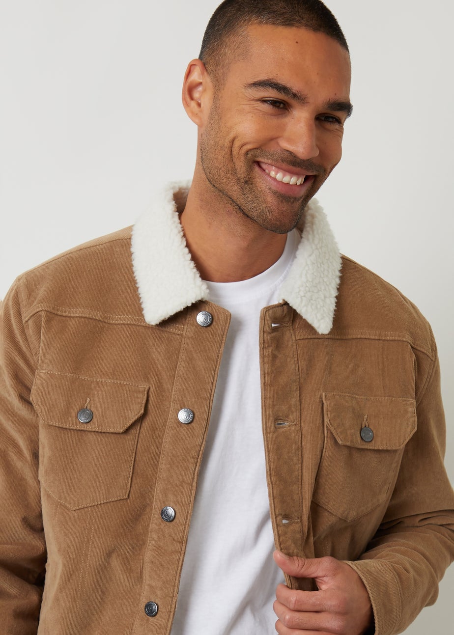 Threadbare Stone Borg Lined Corduroy Jacket