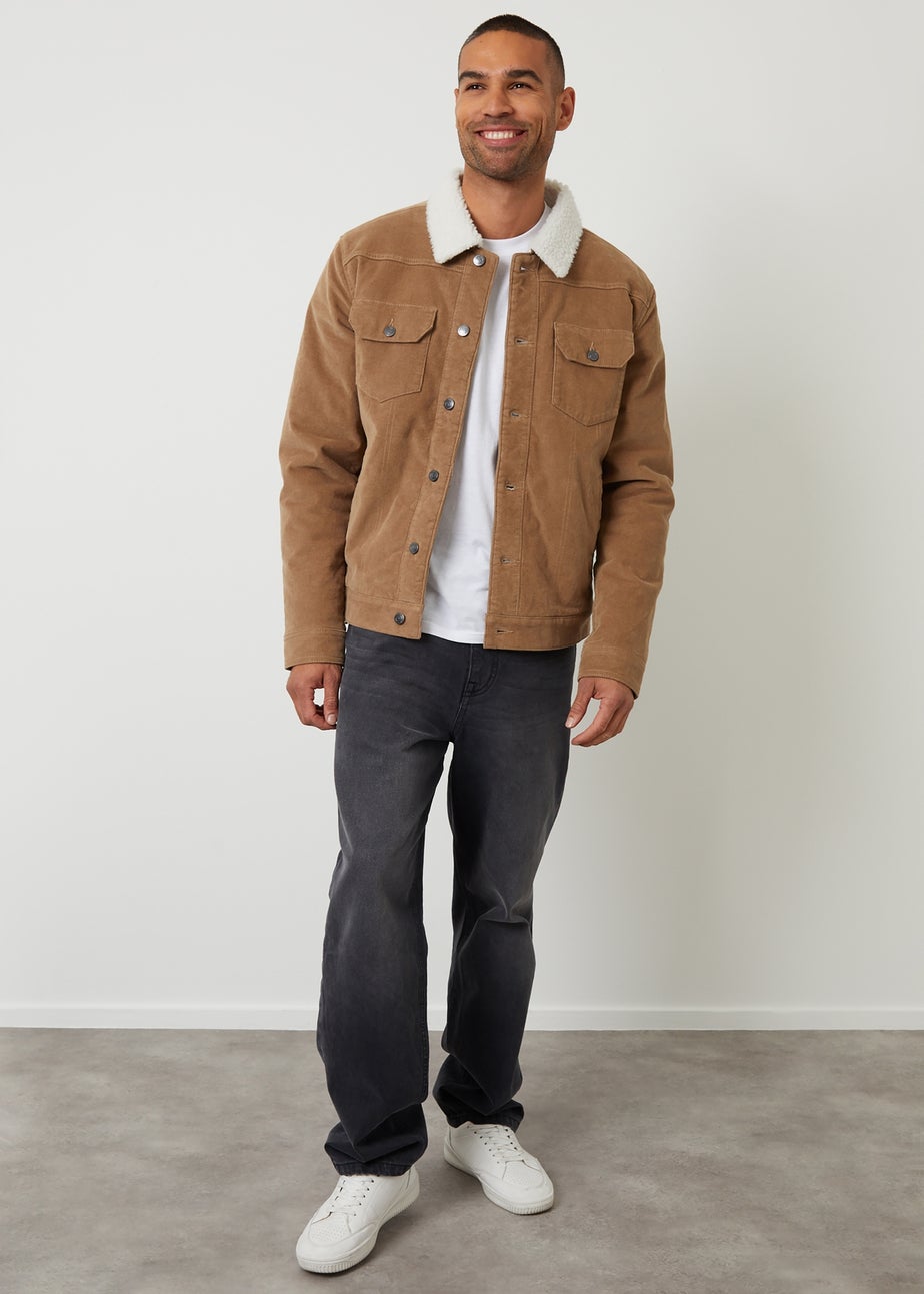 Threadbare Stone Borg Lined Corduroy Jacket