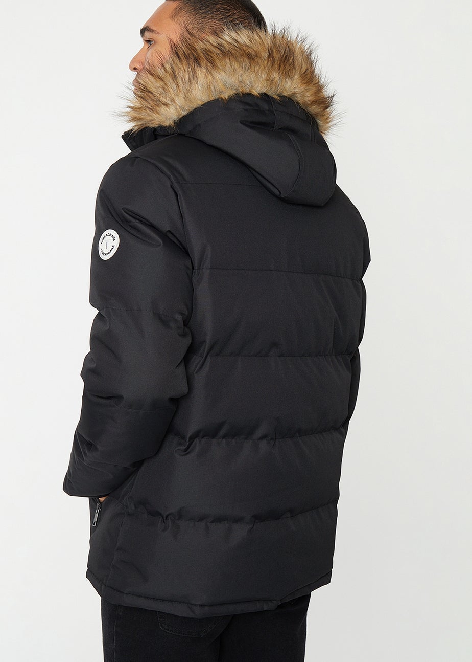 Threadbare Black Showerproof Hooded Padded Parka Jacket