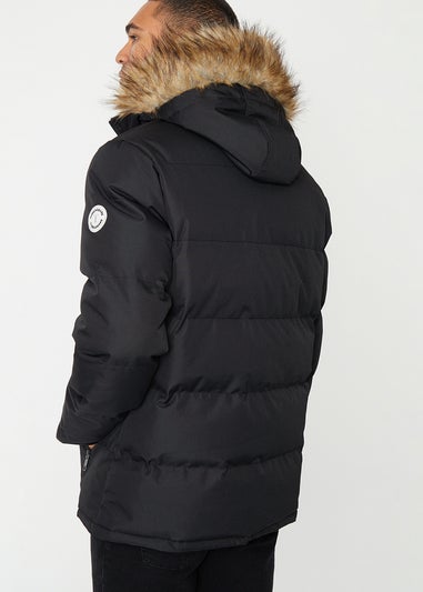 Threadbare Black Showerproof Hooded Padded Parka Jacket