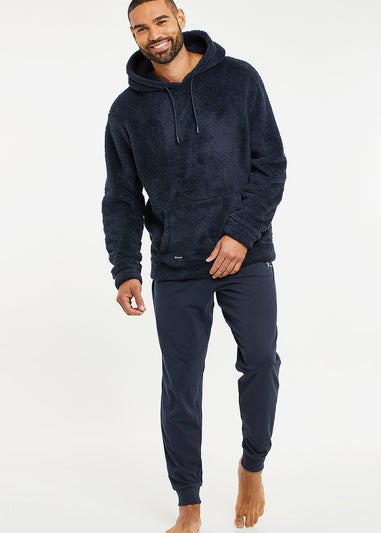 Threadbare Navy Borg Lounge Hoodie