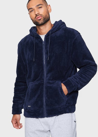 Threadbare Navy Borg Zip Through Hoody