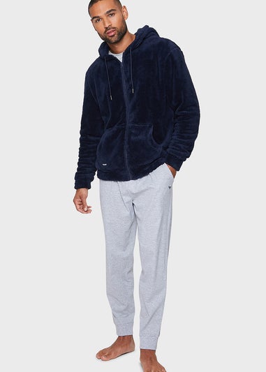 Threadbare Navy Borg Zip Through Hoody