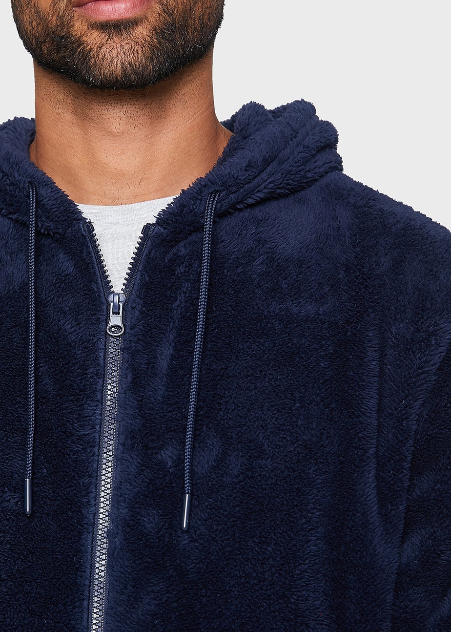 Threadbare Navy Borg Zip Through Hoody