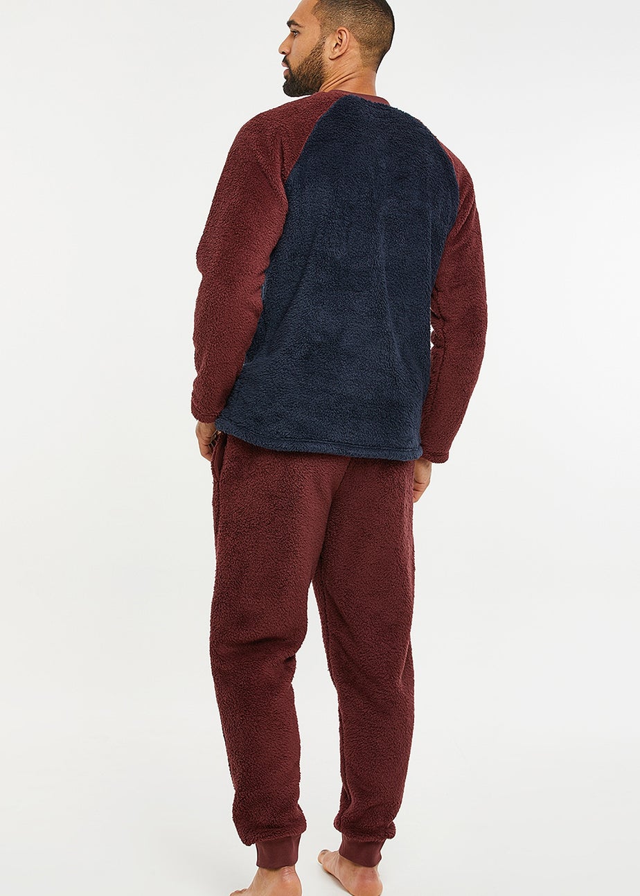 Threadbare Burgundy Borg Loungewear Set